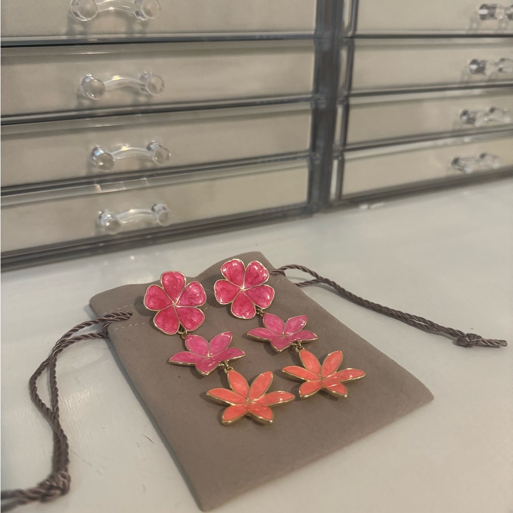 Pink and Gold Floral Earrings